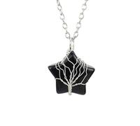 Xiao Hua - Collier avec pendentif arbre de vie pour homme et femme fait à la main en cristal naturel brut à cinq branches étoile arbre de vie (noir) 2,5 x 2,5 cm, pierre naturelle +, 2.5*2.5cm/1*1in