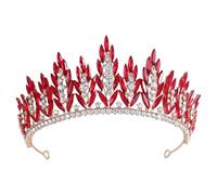 XIAO HUA Diadème de mariage pour mariée - Couronne de princesse avec strass en cristal - Décoration pour reine, anniversaire, bal de fin d'année, concours de beauté, Halloween, fête costumée (rouge) N
