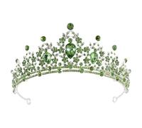 XIAO HUA Diadème de mariage pour mariée - Couronne de princesse avec strass en cristal - Décoration pour reine, anniversaire, bal de fin d'année, concours de beauté, Halloween, fête costumée (vert) N