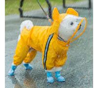 XIAO HUA Manteau de pluie mignon pour chien de compagnie, couverture intégrale avec chapeau, bord transparent, bande lumineuse de nuit réfléchissante, veste de pluie imperméable double couche, cape à