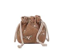 Xiao Hua Sac fourre-tout en paille tissée de grande capacité pour femme - Sac à bandoulière pour l'été et les vacances à la plage - Design tissé chic - 15 x 6 x 15 cm - Marron