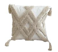 Xiao Hua Taie d'oreiller brodée de style rustique bohème ethnique à pompons pour canapé, chevet, bureau touffeté, 43,2 x 43,2 cm (02) A