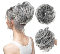 Xiao Hua Tousled Updo - Peigne à chignon - Peigne latéral naturel réglable - Polyvalent - Cheveux synthétiques - Pour femmes et filles - Gris et blanc