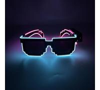 xiao Lunettes d'éclairage, fil néon Party Rave Lunettes, LED Costumes Accessoires pour les fêtes, Halloween, Noël (Cadre bleu transparent + support rose)