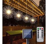xiao Pack de 4 feux d'artifice solaires, 480led fil de cuivre imperméable à l'eau Star Blast ball suspension décoration, 8 modes d'éclairage avec télécommande (Blanc chaud)