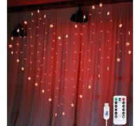 xiao Rideau lumineux LED, coeur, 34 coeurs 128 LED 8 modes Star Fairy Light USB Christmas Fairy Light rideau (Red)