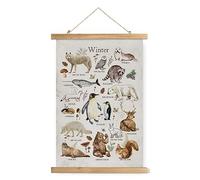 XIAOAIKA Affiche des Animaux d'Hiver - Poster Vintage avec Cadre en Bois, Illustration de la Faune en Portrait pour Décoration Intérieure, 30 x 40 cm