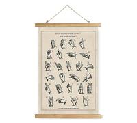 XIAOAIKA Affiche Éducative de l'Alphabet en Langue des Signes - Poster Vintage avec Cadre en Bois, Guide Visuel pour l'Apprentissage du Langage des Signes, 30 x 40 cm