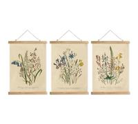 XIAOAIKA Cottagecore Lot de 3 cadres à suspendre vintage plantes aquatiques - Décoration murale de style rétro - Les motifs sont imprimés sur du lin sans décoloration (30 x 40cm)
