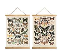 XIAOAIKA Lot de 2 cadres vintage pour affiches, papillons de style rétro, pour décoration murale, les motifs sont imprimés sur du lin sans se décolorer(40 x 58 cm)