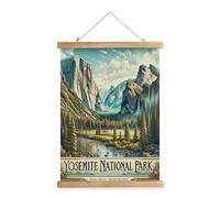 XIAOAIKA Poster de voyage vintage Yosemite National Park avec cadre en bois - Pour salon, chambre à coucher, maison, bureau - Art rétro pour décoration murale 50 x 75 cm