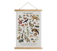 XIAOAIKA Poster éducatif British Hedgerow Wildlife - Tableau naturel illustré avec cadre en bois - Décoration murale pour la maison, l'école ou la réserve naturelle 50 x 75 cm