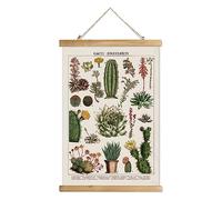 XIAOAIKA Poster Vintage Cacti et Succulents - Affiche Décorative de Cactus avec Cadre en Bois, Parfait pour Décoration d'Intérieur et Amoureux des Plantes, 30 x 40 cm