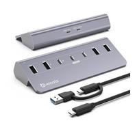 Xiaobi Hub USB C, hub USB alimenté avec adaptateur d'alimentation 5 V 3 A, répartiteur USB 10 Gbit/s avec 4 ports USB-A et 3 ports USB-C, adaptateur multiport de type C à 7 ports pour MacBook Air/Pro