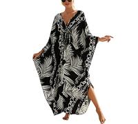 XIAOCILAO Robe Longue Caftan Boho Maillot De Bain Plage Peignoirs De Protection Femme avec Col V Kaftan Maxi Bohème Longue Grande Taille Cache Maillot de Bain Plage
