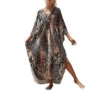 XIAOCILAO Robe Longue Caftan Boho Maillot De Bain Plage Peignoirs De Protection Robe de Plage Femme avec Col V Kaftan Maxi Bohème Longue Grande Taille Cache Maillot de Bain Plage