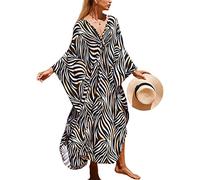 XIAOCILAO Robe Longue Caftan Boho Maillot De Bain Plage Peignoirs De Protection Robe de Plage Femme avec Col V Kaftan Maxi Bohème Longue Grande Taille Cache Maillot de Bain Plage