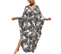 XIAOCILAO Robe Longue Caftan Boho Maillot De Bain Plage Peignoirs De Protection Robe de Plage Femme avec Col V Kaftan Maxi Bohème Longue Grande Taille Cache Maillot de Bain Plage