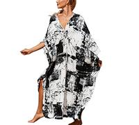 XIAOCILAO Robe Longue Caftan Boho Maillot De Bain Plage Peignoirs De Protection Robe de Plage Femme avec Col V Kaftan Maxi Bohème Longue Grande Taille Cache Maillot de Bain Plage
