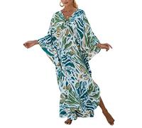 XIAOCILAO Robe Longue Caftan Boho Maillot De Bain Plage Peignoirs De Protection Robe de Plage Femme avec Col V Kaftan Maxi Bohème Longue Grande Taille Cache Maillot de Bain Plage