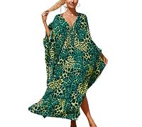 XIAOCILAO Robe Longue Caftan Boho Maillot De Bain Plage Peignoirs De Protection Robe de Plage Femme avec Col V Kaftan Maxi Bohème Longue Grande Taille Cache Maillot de Bain Plage