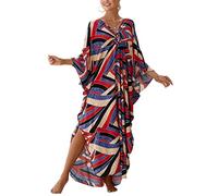 XIAOCILAO Robe Longue Caftan Boho Maillot De Bain Plage Peignoirs De Protection Robe de Plage Femme avec Col V Kaftan Maxi Bohème Longue Grande Taille Cache Maillot de Bain Plage