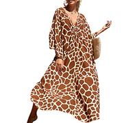 XIAOCILAO Robe Longue Caftan Boho Maillot De Bain Plage Peignoirs De Protection Robe de Plage Femme avec Col V Kaftan Maxi Bohème Longue Grande Taille Cache Maillot de Bain Plage