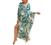 XIAOCILAO Robe Longue Caftan Boho Maillot De Bain Plage Peignoirs De Protection Robe de Plage Femme avec Col V Kaftan Maxi Bohème Longue Grande Taille Cache Maillot de Bain Plage