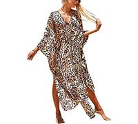 XIAOCILAO Robe Longue Caftan Boho Maillot De Bain Plage Peignoirs De Protection Robe de Plage Femme avec Col V Kaftan Maxi Bohème Longue Grande Taille Cache Maillot de Bain Plage