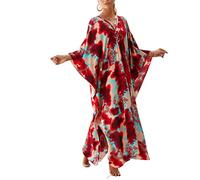XIAOCILAO Robe Longue Caftan Boho Maillot De Bain Plage Peignoirs De Protection Robe de Plage Femme avec Col V Kaftan Maxi Bohème Longue Grande Taille Cache Maillot de Bain Plage