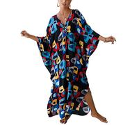 XIAOCILAO Robe Longue Caftan Boho Maillot De Bain Plage Peignoirs De Protection Robe de Plage Femme avec Col V Kaftan Maxi Bohème Longue Grande Taille Cache Maillot de Bain Plage