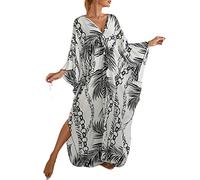XIAOCILAO Robe Longue Caftan Boho Maillot De Bain Plage Peignoirs De Protection Robe de Plage Femme avec Col V Kaftan Maxi Bohème Longue Grande Taille Cache Maillot de Bain Plage