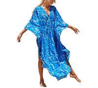 XIAOCILAO Robe Longue Caftan Boho Maillot De Bain Plage Peignoirs De Protection Robe de Plage Femme avec Col V Kaftan Maxi Bohème Longue Grande Taille Cache Maillot de Bain Plage