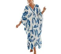 XIAOCILAO Robe Longue Caftan Boho Maillot De Bain Plage Peignoirs De Protection Robe de Plage Femme avec Col V Kaftan Maxi Bohème Longue Grande Taille Cache Maillot de Bain Plage