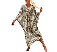 XIAOCILAO Robe Longue Caftan Boho Maillot De Bain Plage Peignoirs De Protection Robe de Plage Femme avec Col V Kaftan Maxi Bohème Longue Grande Taille Cache Maillot de Bain Plage