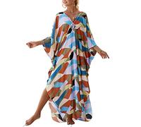 XIAOCILAO Robe Longue Caftan Boho Maillot De Bain Plage Peignoirs De Protection Robe de Plage Femme avec Col V Kaftan Maxi Bohème Longue Grande Taille Cache Maillot de Bain Plage