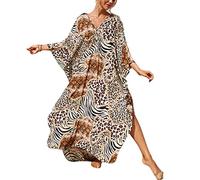 XIAOCILAO Robe Longue Caftan Boho Maillot De Bain Plage Peignoirs De Protection Robe de Plage Femme avec Col V Kaftan Maxi Bohème Longue Grande Taille Cache Maillot de Bain Plage