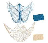 XIAOGUA 2 Pièces Filet de Peche Décoratif Décorations Murales Decorative Fishing Net Filet de Pêche Décoration Murale Plage Méditerranéen Style Maison, pour de Fête, Mariage, Maison(Bleu, Jaune Clair