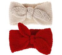 Xiaohan Bandeau d'hiver mignon pour bébé fille en tricot lapin noué (rouge + beige, extensible)