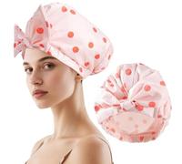 Xiaohan Bonnet de douche imperméable réutilisable pour femme, bonnet de douche lavable avec nœud papillon réglable pour cheveux longs, courts et bouclés