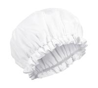 Xiaohan Bonnet de douche réutilisable doublé en éponge pour femme - Double couche - Grand bonnet de douche doublé en tissu éponge imperméable pour cheveux longs et épais (blanc)