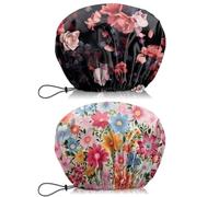 Xiaohan Lot de 2 bonnets de douche imperméables double couche élastiques réglables réutilisables pour cheveux pour filles et femmes mignons et esthétiques