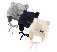 XIAOHAWANG Bébé Chapeau d'hiver Tricoté Enfant Bonnet Ours Chapeaux Fille Garçon Visage Oreille Protect (3pièces-b, S)