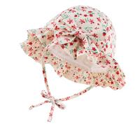 XIAOHAWANG Coton Noeud Bébé Chapeau Blanc Rose Bonnet de Fille Nouveau né Tout Petit Chapeaux D'été (46cm(3 à 6 Mois), Rouge Floral)