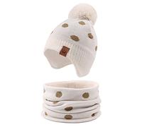 XIAOHAWANG Dinosaure Bébé Chapeau Écharpe Ensemble Chapeaux d'hiver pour Enfant Garçon Fille Bonnet de Chaud Automne 0 à 7 Ans(Beige Polka (Chapeau+écharpe),4 à 8 Ans)