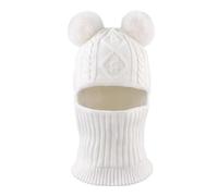 XIAOHAWANG Fille Garçon Cagoule Bonnet Écharpe Ensamble Chaud Bébé Enfant Hiver Chapeaux Pompon Tricoté Chapeau 1 à 10 Ans(Blanc, S)