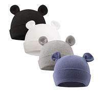 XIAOHAWANG Nouveau Né Bébé Chapeau Ours Oreilles Garçons Filles Bonnet Coton Chapeau pour Enfant Naissance 0 à 6 Mois(Blanc+Noir+Gris+Cobalt, 0 à 6 Mois)