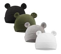 XIAOHAWANG Nouveau Né Bébé Chapeau Ours Oreilles Garçons Filles Bonnet Coton Chapeau pour Enfant Naissance 0 à 6 Mois (Noir+Gris+Mousse, 0 à 6 Mois)