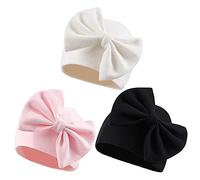 XIAOHAWANG Nouveau-Né Bébé Fille Bonnet Arcs Bébé Chapeau en Coton Noeud Hôpital Bébé Casquettes pour 0 à 6 Mois (6-12 Mois, Blanc+Rose+Noir)