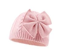 XIAOHAWANG Nœud Bébé Hiver Bonnet Fille Rose Blanc Gris Chapeau Enfant Tricoté Chapeaux Oreillette 0 à 6 Ans (Rose, M)